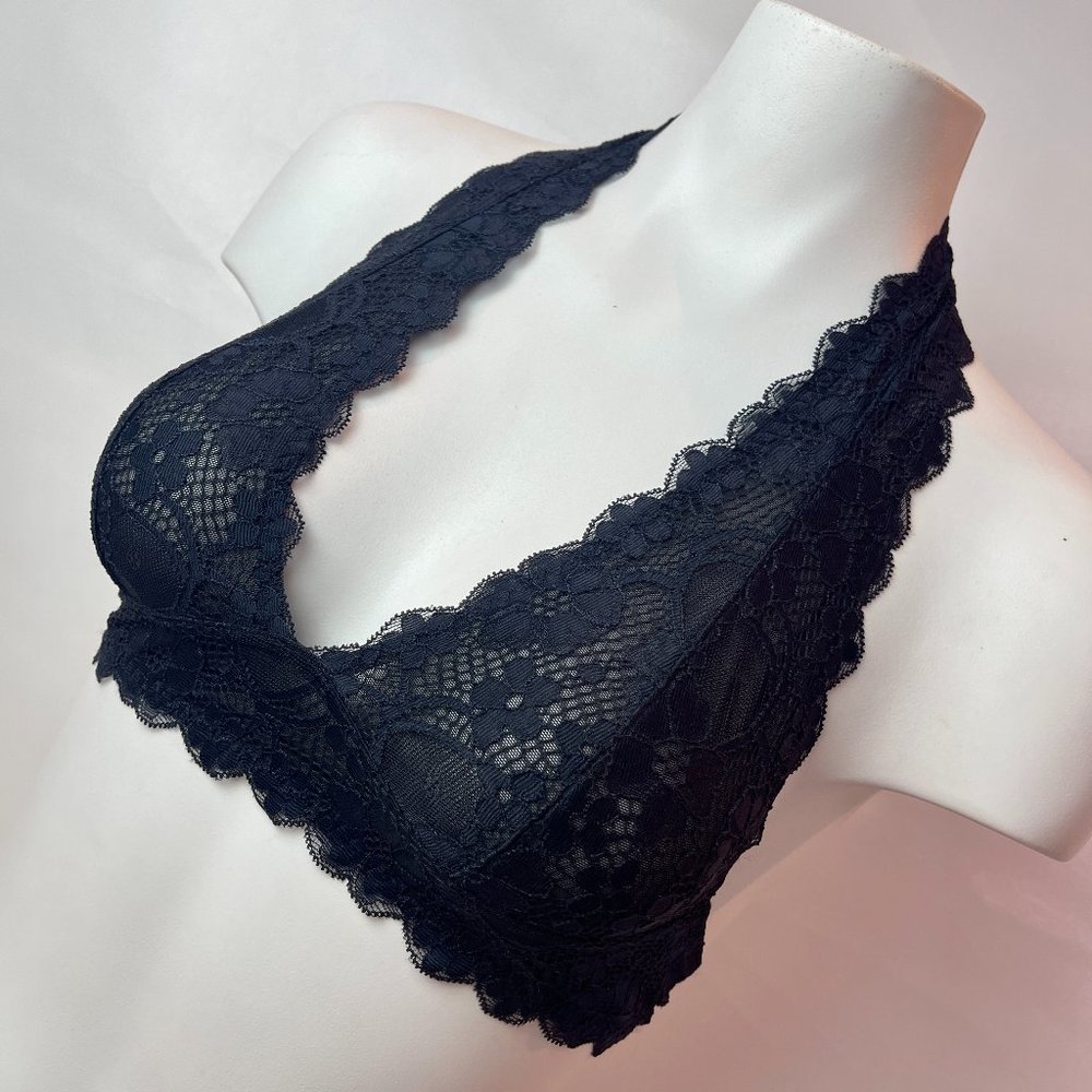 FREE PEOPLE Intimately XS Black Lace Halter Bralette
